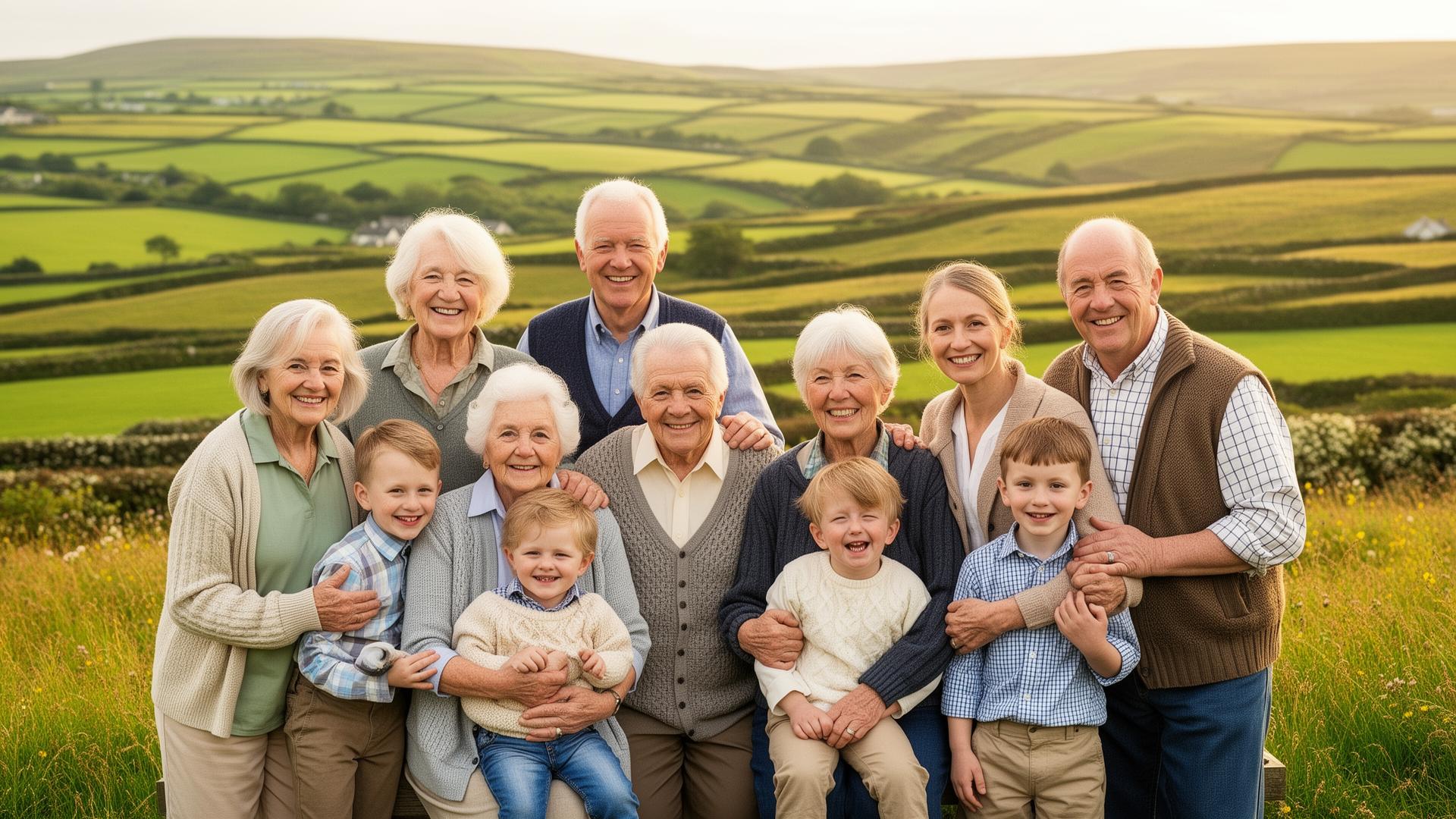 Happy Irish family together in the countryside